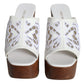 White Leather Wood Mules Wedge Slides Shoes