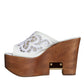 White Leather Wood Mules Wedge Slides Shoes