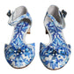 White Blue Majolica Print Ankle Strap Sandals Shoes