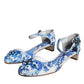 White Blue Majolica Print Ankle Strap Sandals Shoes