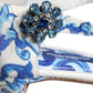 White Blue Majolica Print Ankle Strap Sandals Shoes