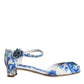 White Blue Majolica Print Ankle Strap Sandals Shoes