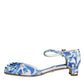 White Blue Majolica Print Ankle Strap Sandals Shoes