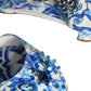 White Blue Majolica Print Ankle Strap Sandals Shoes