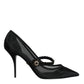 Black Mesh Mary Jane Crystal Heel Pumps Shoes