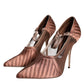 Brown Mesh Viscose Ankle Strap Pumps Shoes