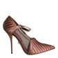 Brown Mesh Viscose Ankle Strap Pumps Shoes