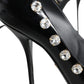 Black Crystals Leather High Heels Pumps Shoes