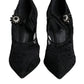 Black Mary Jane Pumps Lace Crystals Heels Shoes