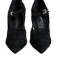 Black Mary Jane Pumps Lace Crystals Heels Shoes