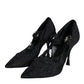 Black Mary Jane Pumps Lace Crystals Heels Shoes