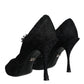 Black Mary Jane Pumps Lace Crystals Heels Shoes