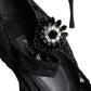 Black Mary Jane Pumps Lace Crystals Heels Shoes