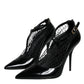 Black Mesh Patent Leather Heels Pumps Shoes