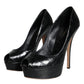 Black Leather Platform Heels Pumps Shoes