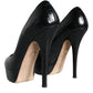 Black Leather Platform Heels Pumps Shoes