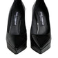 Black Leather Platform Heels Pumps Shoes