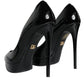 Black Leather Platform Heels Pumps Shoes