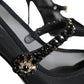 Black Mesh Mary Jane Crystal Heel Pumps Shoes