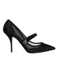 Black Mesh Mary Jane Crystal Heel Pumps Shoes