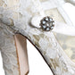 White Lace Crystals Heels Sandals Shoes