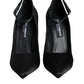 Black Satin Ankle Strap Heels Pumps Shoes