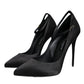 Black Satin Ankle Strap Heels Pumps Shoes