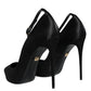 Black Satin Ankle Strap Heels Pumps Shoes