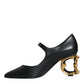 Black Leather Logo Heels Mary Janes Pumps Shoes