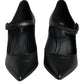 Black Leather Logo Heels Mary Janes Pumps Shoes