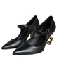 Black Leather Logo Heels Mary Janes Pumps Shoes