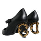 Black Leather Logo Heels Mary Janes Pumps Shoes