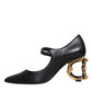 Black Leather Logo Heels Mary Janes Pumps Shoes