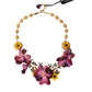 Gold Brass Mix Fiori Flowers Crystal Chain Necklace