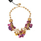 Gold Brass Mix Fiori Flowers Crystal Chain Necklace