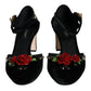 Black Velvet Roses Ankle Strap Pumps Shoes