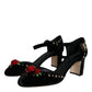 Black Velvet Roses Ankle Strap Pumps Shoes