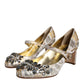 Gold Jacquard Crystal Mary Janes Pumps Shoes