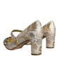 Gold Jacquard Crystal Mary Janes Pumps Shoes