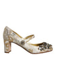 Gold Jacquard Crystal Mary Janes Pumps Shoes