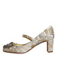 Gold Jacquard Crystal Mary Janes Pumps Shoes