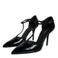 Black Patent Leather T-strap Heels Pumps Shoes