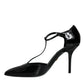 Black Patent Leather T-strap Heels Pumps Shoes