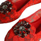 Red Lace Crystal Ballet Flats Loafers Shoes