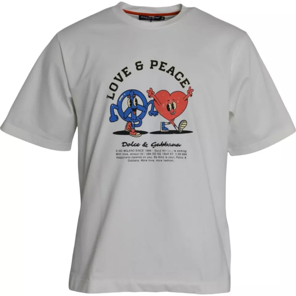 White Love & Peace Cotton Round Neck T-shirt