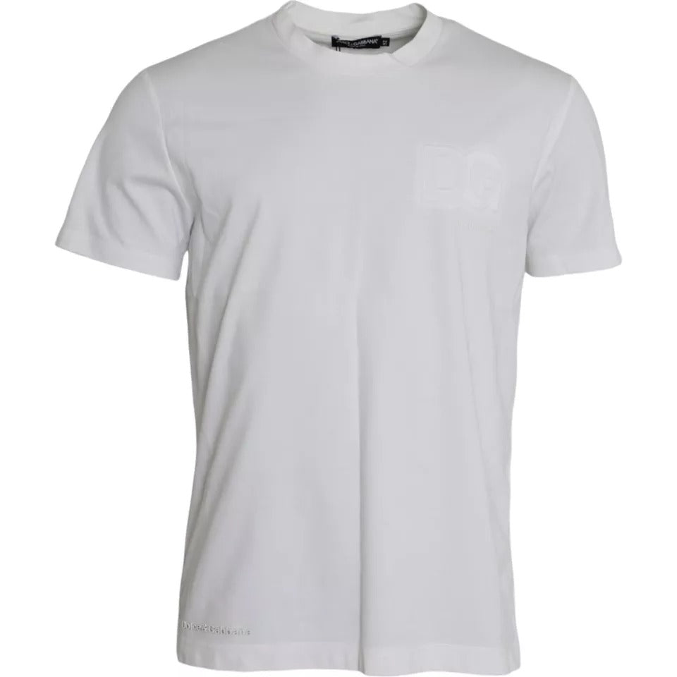 White Logo Round Neck Short Sleeves T-shirt