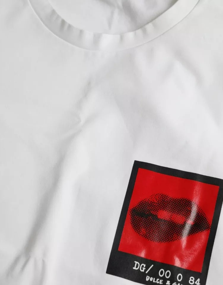 White Red Lips Print Cotton Men T-shirt