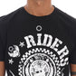 Chic Black Crewneck Tee with 'RIDERS' Motif