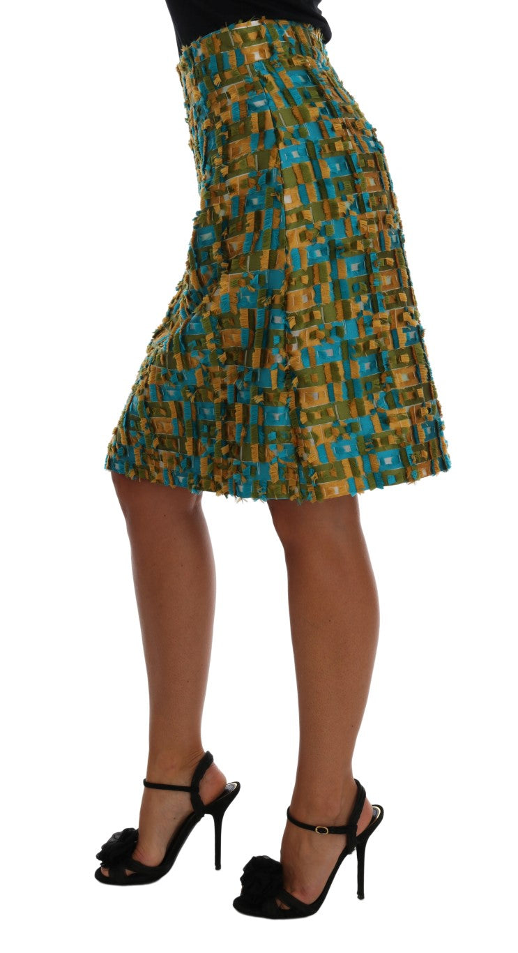 Elegant Green Jacquard High Waist Skirt