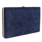 Blue Suede Gold Frame Clutch Evening Party Purse Bag